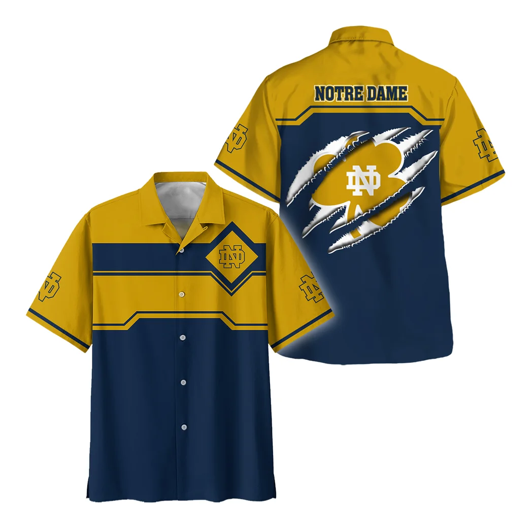 Notre Dame Fighting Irish Hawaiian Shirt Logo Print, Fan Lifestyle Button Shirt HVN1469ND