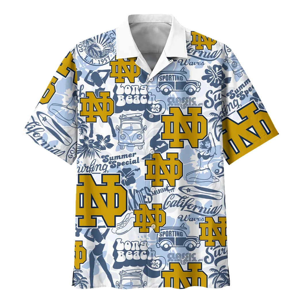 Notre Dame Fighting Irish Hawaiian Shirt Logo Print, Sport Passion Button Shirt HVN1467ND
