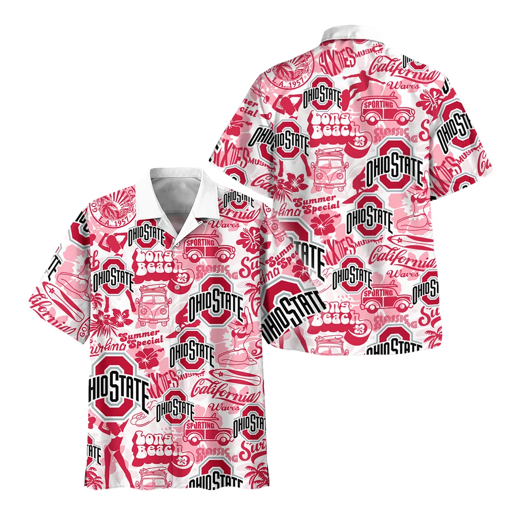 Ohio State Buckeyes Hawaiian Shirt Logo Print, Summer Spirit Button Shirt HVN1467OS