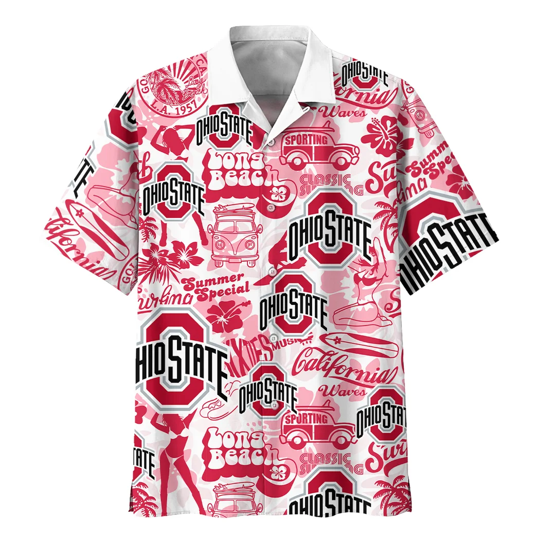 Ohio State Buckeyes Hawaiian Shirt Logo Print, Summer Spirit Button Shirt HVN1467OS