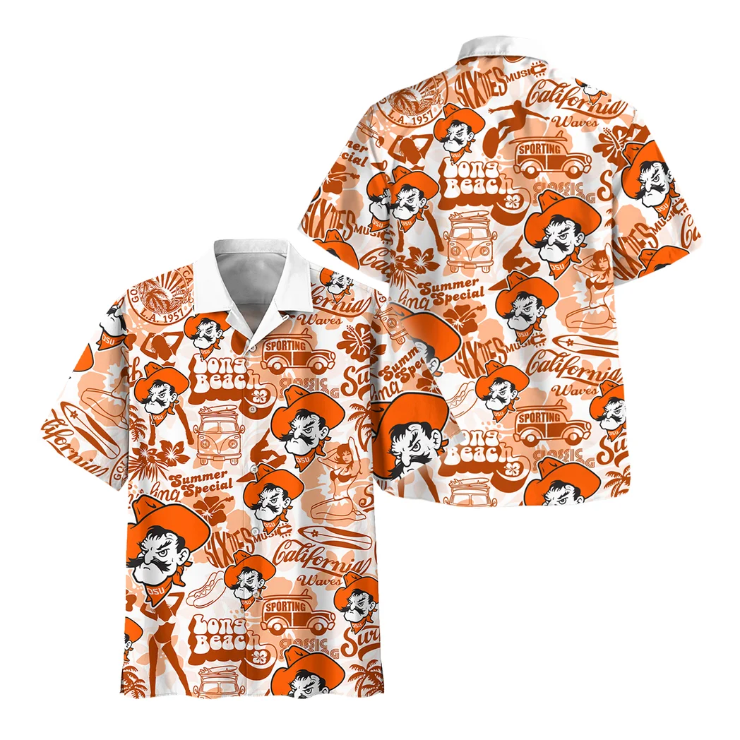Oklahoma State Cowboys Hawaiian Shirt Logo Print, Tropical Match Day Shirt HVN1467OS