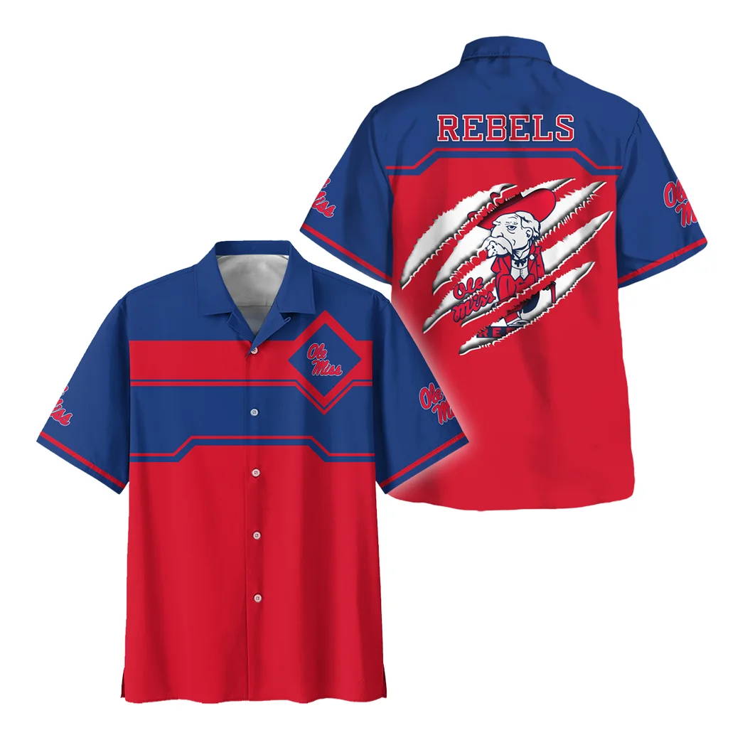 Ole Miss Rebels Hawaiian Shirt Logo Print, Fan Vibe Button Shirt HVN1469OM