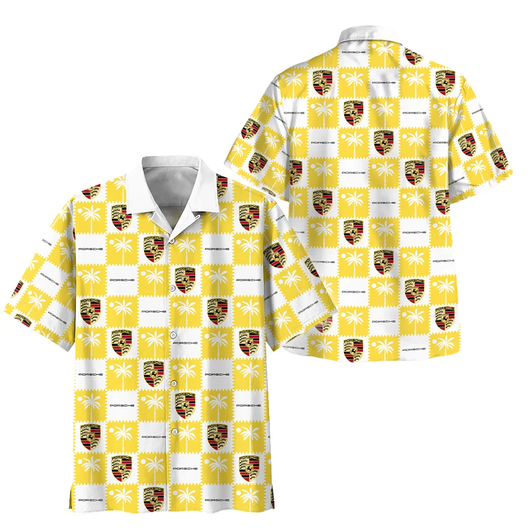 Porsche Hawaiian Shirt Logo Exclusive, Highway Cruise Button Shirt HVN1540PO