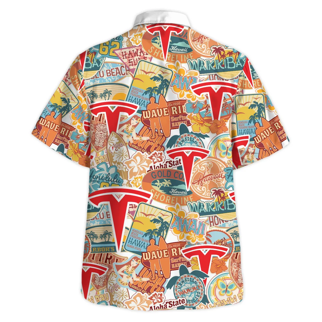 Tesla Hawaiian Shirt Exclusive Logo, Chrome Wave Button Shirt HVN1539TE