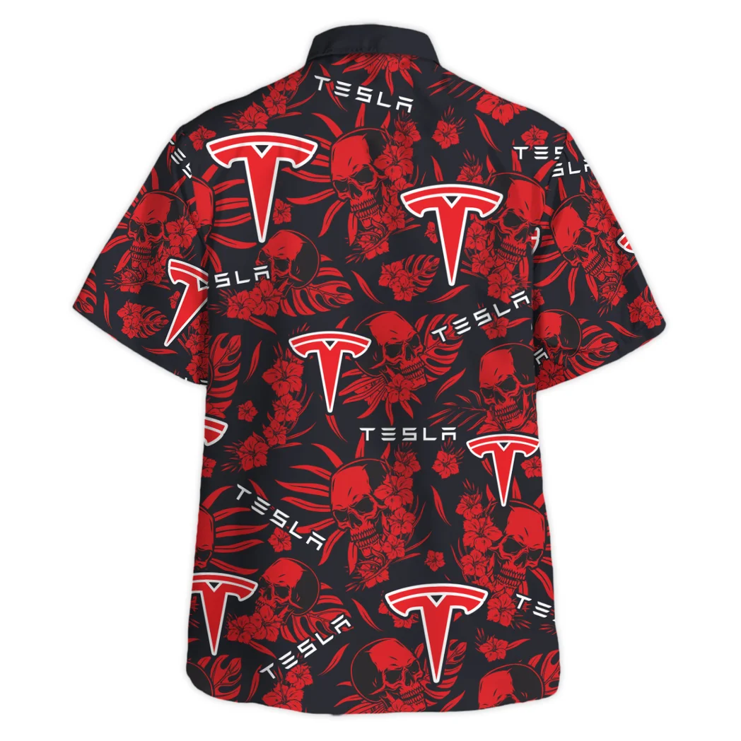 Tesla Hawaiian Shirt Skull Design, Engine Lover Button Shirt HVN1535TE