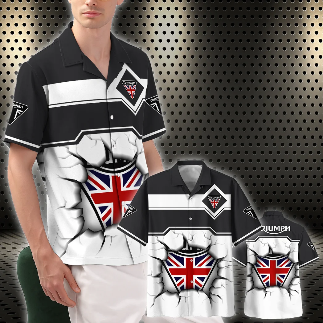 Triumph Motorcycle Hawaiian Shirt, Chrome Wave Button Shirt HVN1400TM
