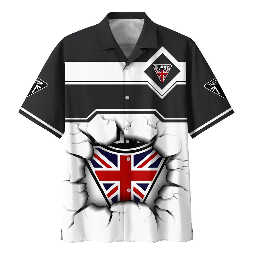 Triumph Motorcycle Hawaiian Shirt, Chrome Wave Button Shirt HVN1400TM