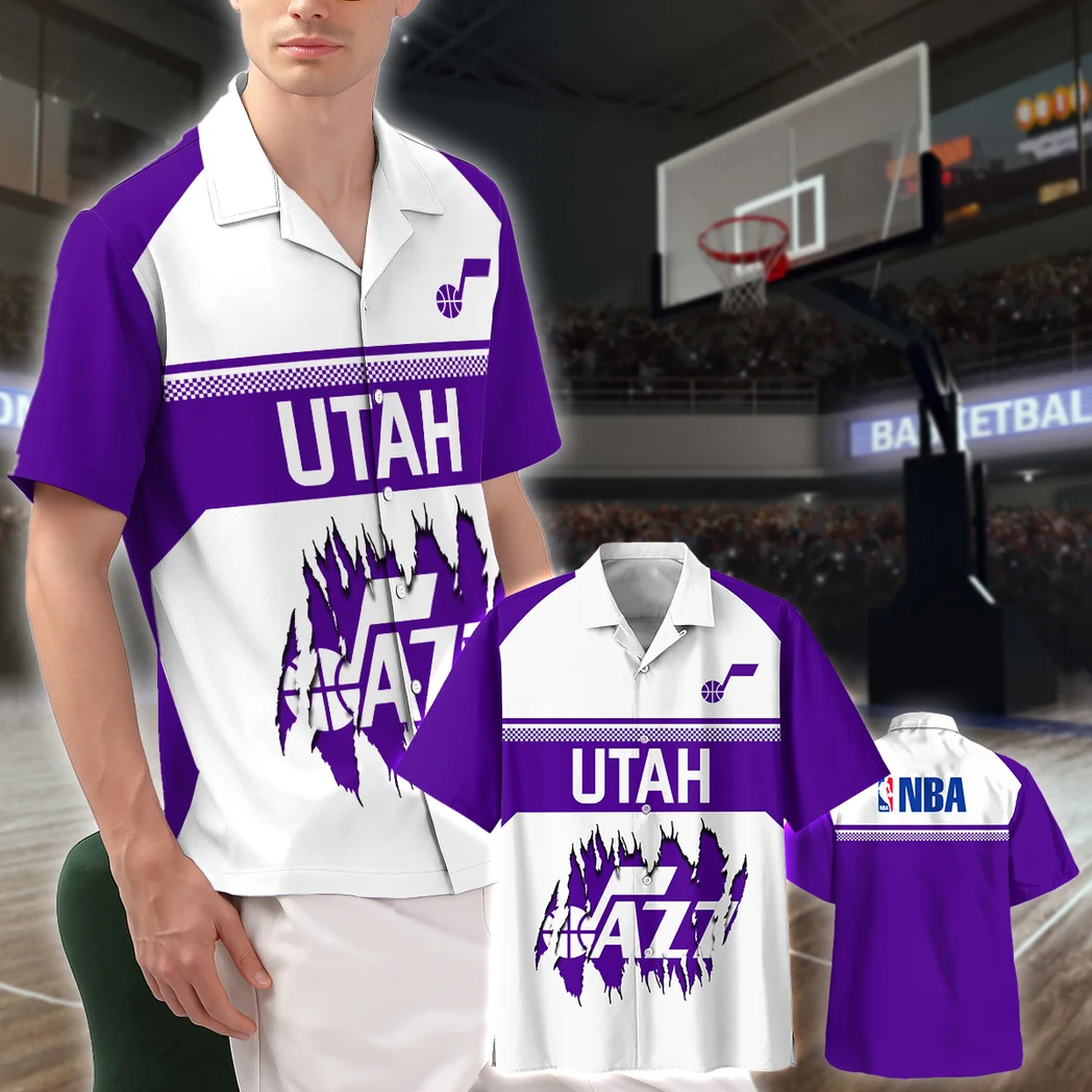 Utah Jazz Hawaiian Shirt Logo Print, Game Day Button Shirt HVN1528UJ