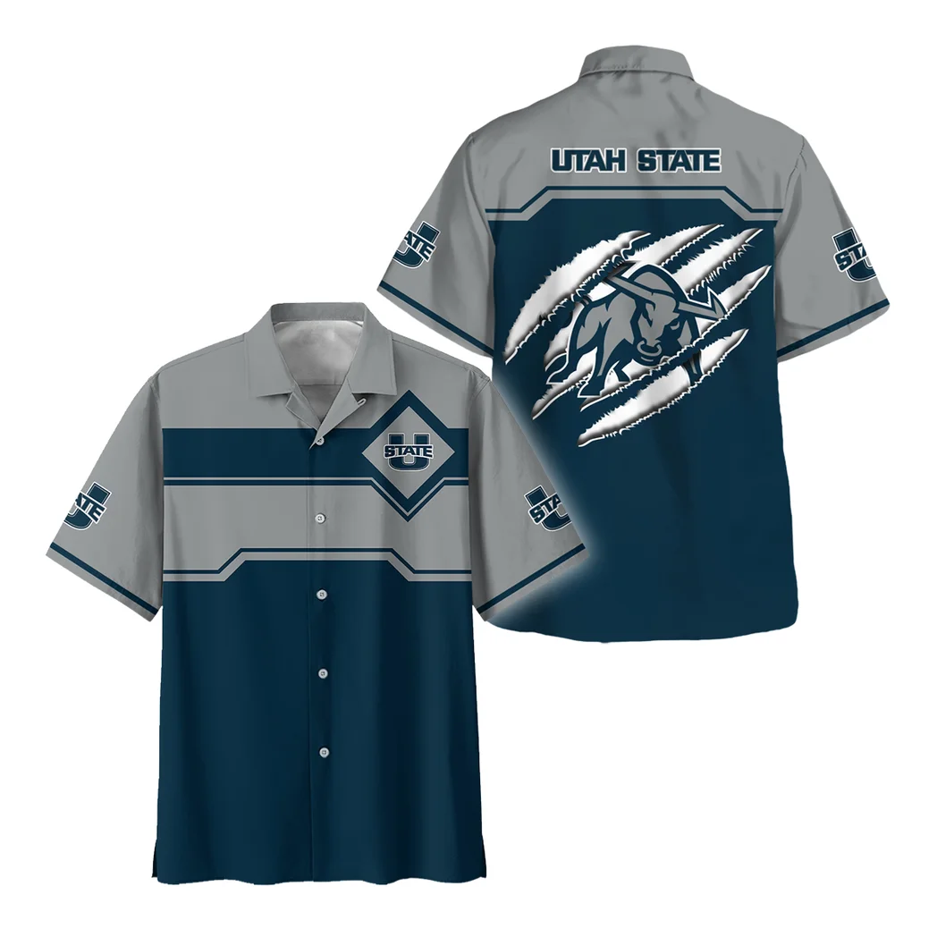Utah State Aggies Hawaiian Shirt Logo Print, Summer Match Button Shirt HVN1469US