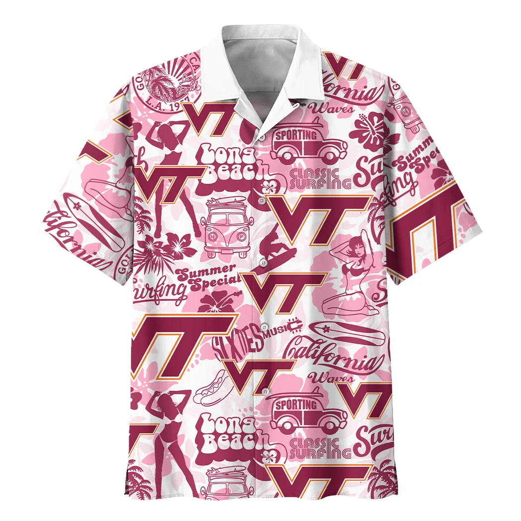 Virginia Tech Hokies Hawaiian Shirt Logo Print, Sport Culture Button Shirt HVN1467VT