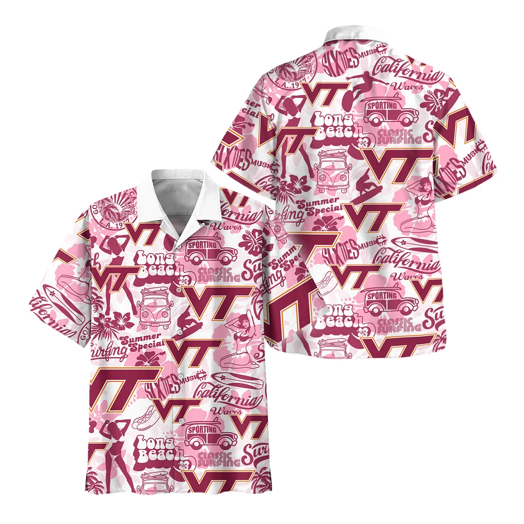 Virginia Tech Hokies Hawaiian Shirt Logo Print, Sport Culture Button Shirt HVN1467VT