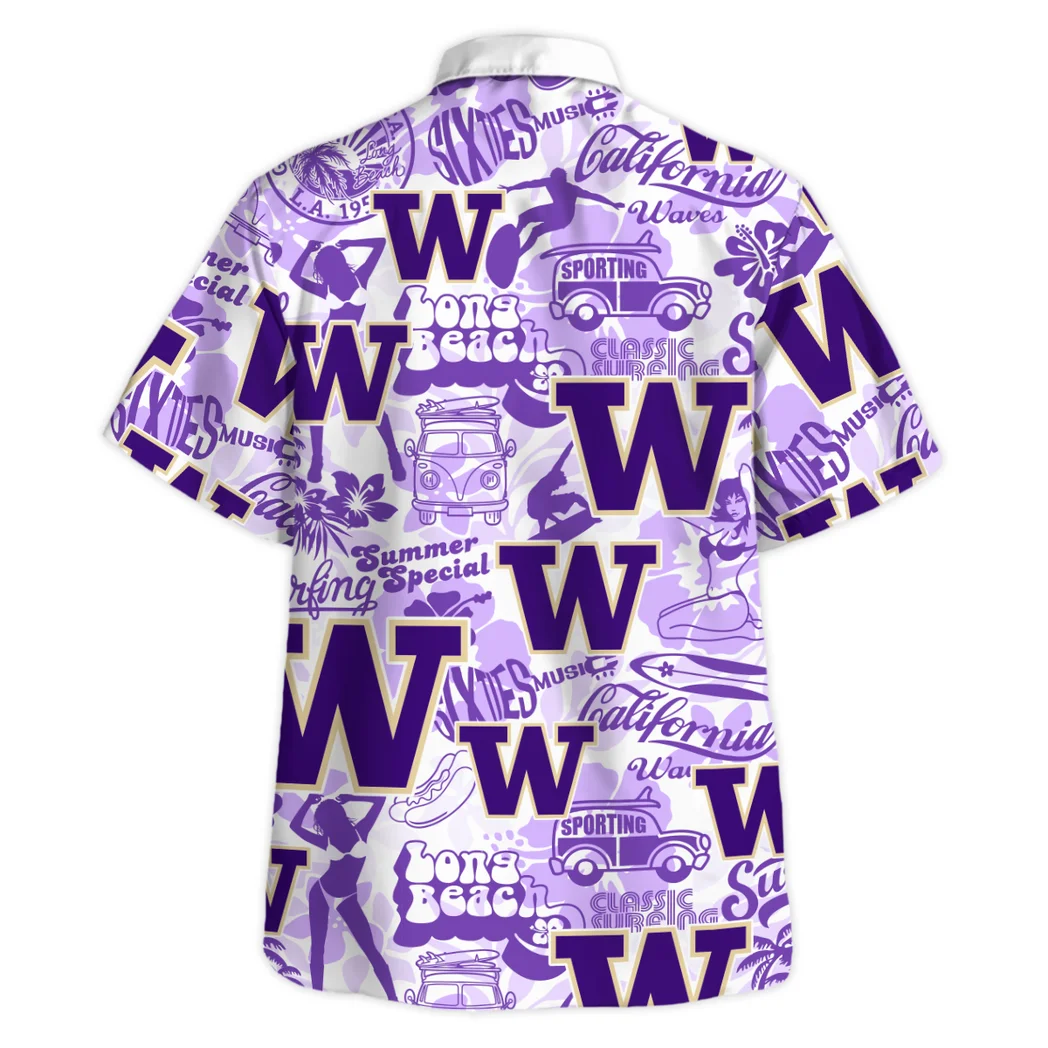 Washington Huskies Hawaiian Shirt Logo Print, Fan Pride Button Shirt HVN1467WH