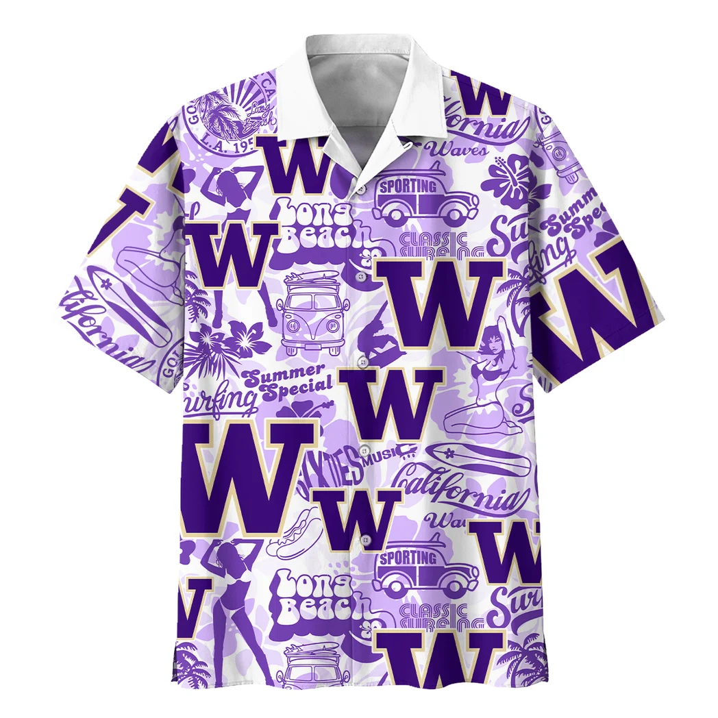 Washington Huskies Hawaiian Shirt Logo Print, Fan Pride Button Shirt HVN1467WH