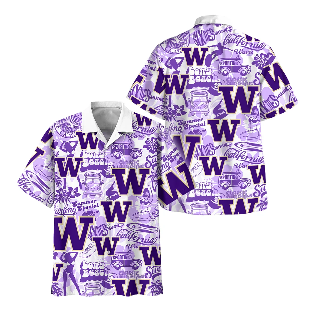Washington Huskies Hawaiian Shirt Logo Print, Fan Pride Button Shirt HVN1467WH