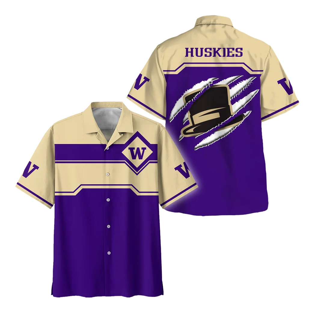 Washington Huskies Hawaiian Shirt Logo Print, Tropical Supporter Button Shirt HVN1469WH