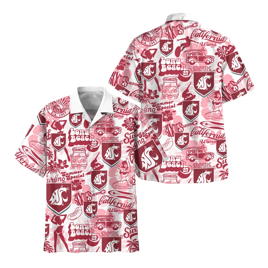 Washington State Cougars Hawaiian Shirt Logo Print, Match Day Button Shirt HVN1467WS