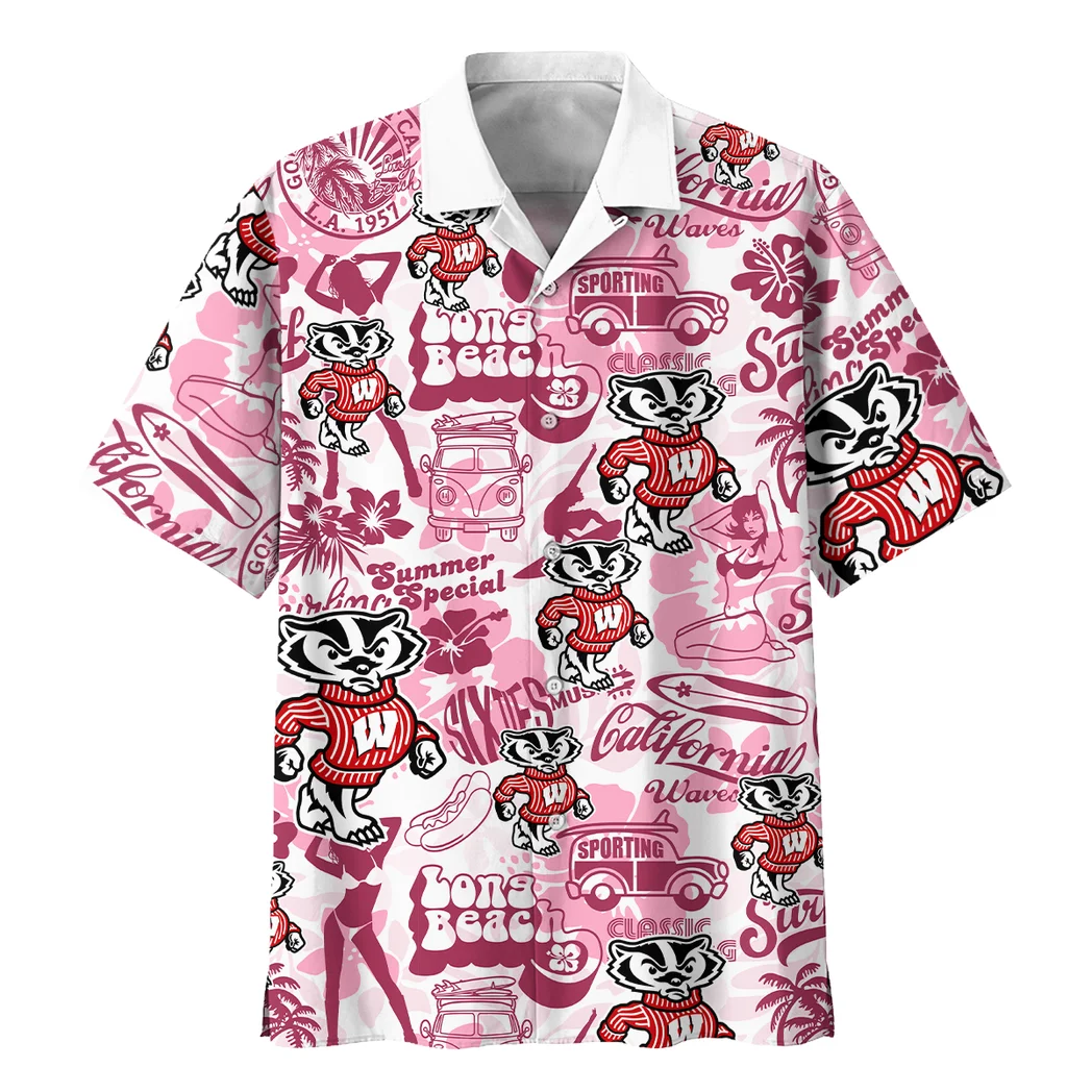Wisconsin Badgers Hawaiian Shirt Logo Print, Everyday Spirit Button Shirt HVN1467WB