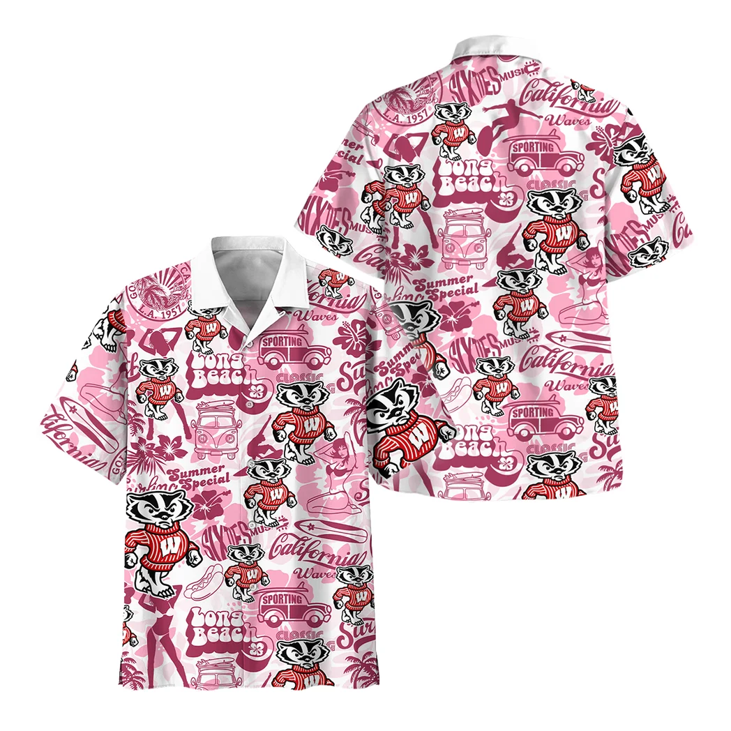 Wisconsin Badgers Hawaiian Shirt Logo Print, Everyday Spirit Button Shirt HVN1467WB