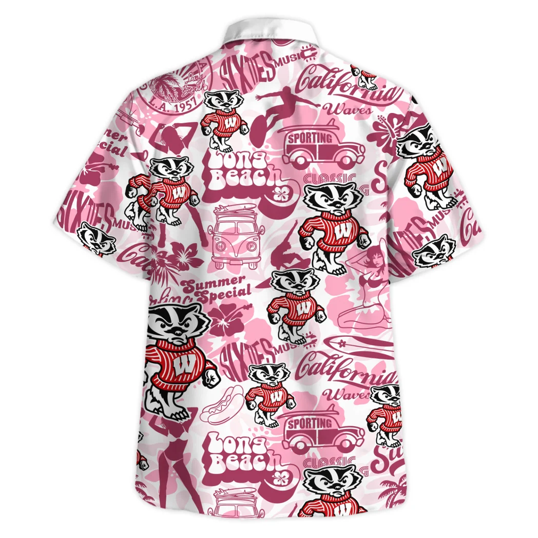 Wisconsin Badgers Hawaiian Shirt Logo Print, Everyday Spirit Button Shirt HVN1467WB