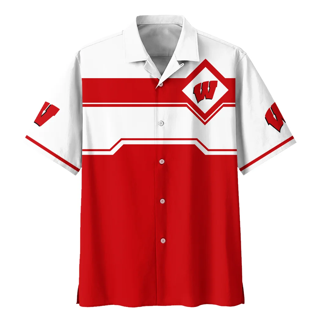 Wisconsin Badgers Hawaiian Shirt Logo Print, Fan Vibe Button Shirt HVN1469WB