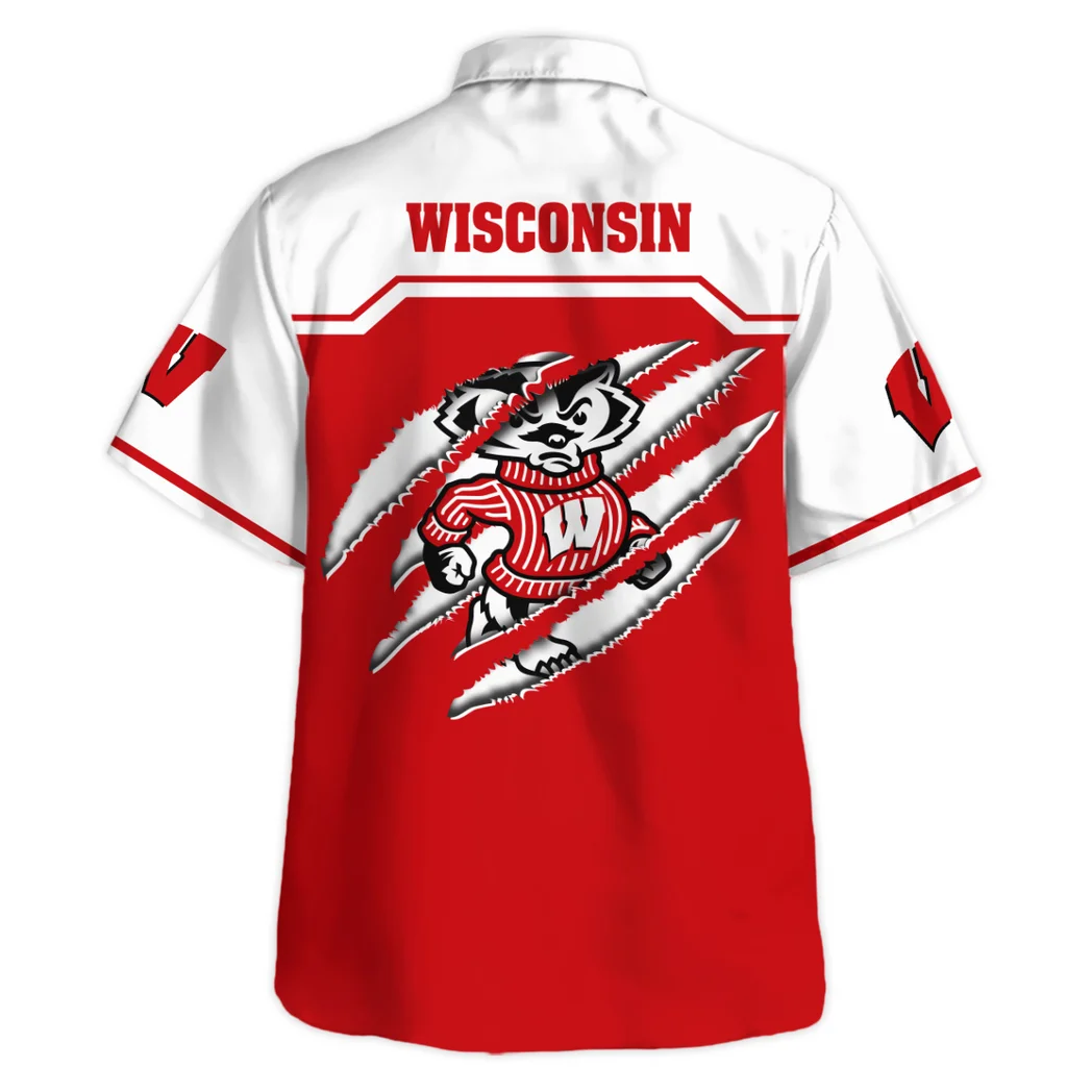 Wisconsin Badgers Hawaiian Shirt Logo Print, Fan Vibe Button Shirt HVN1469WB